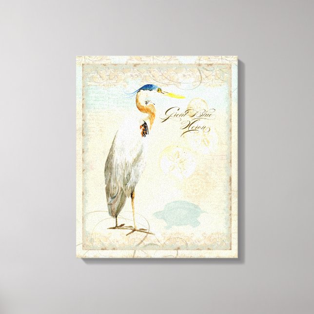 Underbar Blue Heron Coastal Beach - Vattenfärgskon Canvastryck (Framsida)