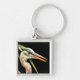 Underbar Blue Heron Fyrkantig Silverfärgad Nyckelring