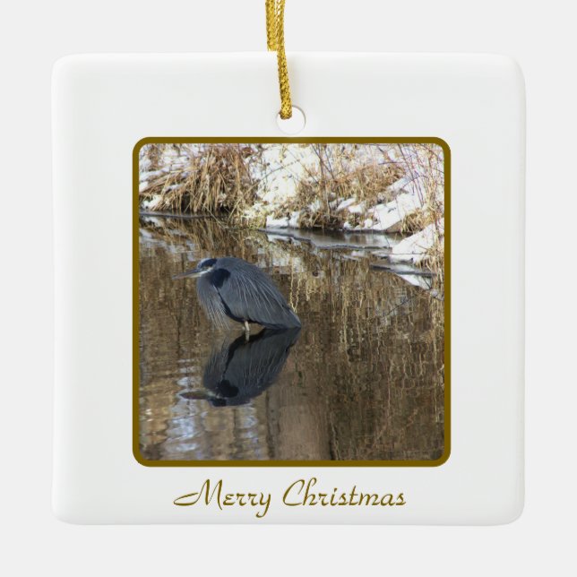 Underbar Blue Heron i Bäck Ornament (Framsida)