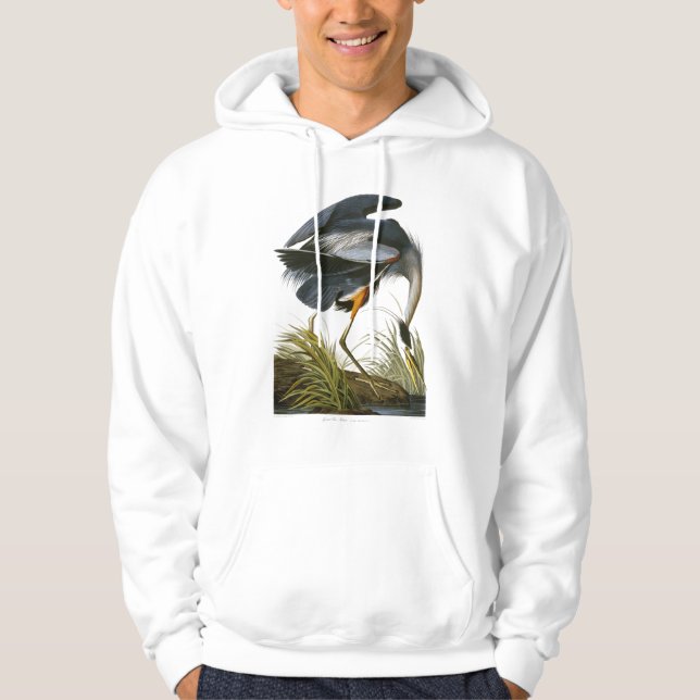 Underbar Blue Heron, John James Audubon Sweatshirt Med Luva (Framsida)