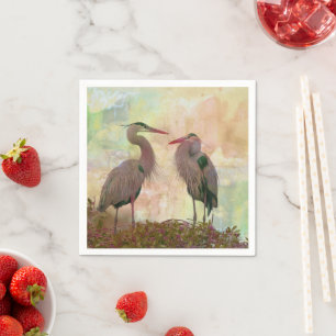 Underbar Blue Heron Pair Digital Art Cocktail Napk Pappersservett