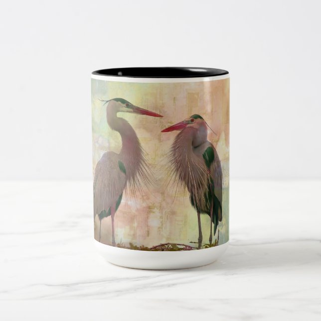 Underbar Blue Heron Pair Digital Art Coffee Mugg (Center)