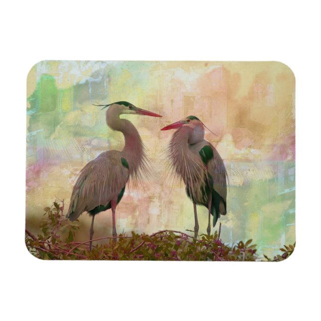 Underbar Blue Heron Pair Digital Art Flexible Magn Magnet (Horisontell)