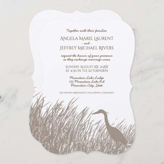 Underbar Blue Heron silhouette rustic bröllop Inbjudningar (Fram/baksida)
