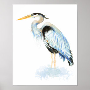 Underbar Blue Heron Watercolor Bird Art Poster