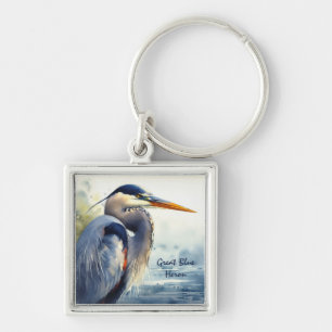 Underbar Blue Heron Wildlife Wetlands Bird Art Nat Fyrkantig Silverfärgad Nyckelring