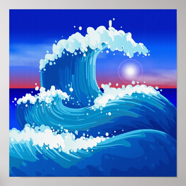 Underbar Blue Wave Art Teckning Poster (Framsidan)