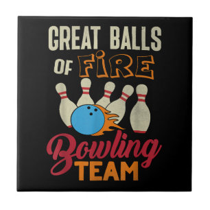 Underbar Bollar Fire Bowling Team Shirt Funny Vint Kakelplatta