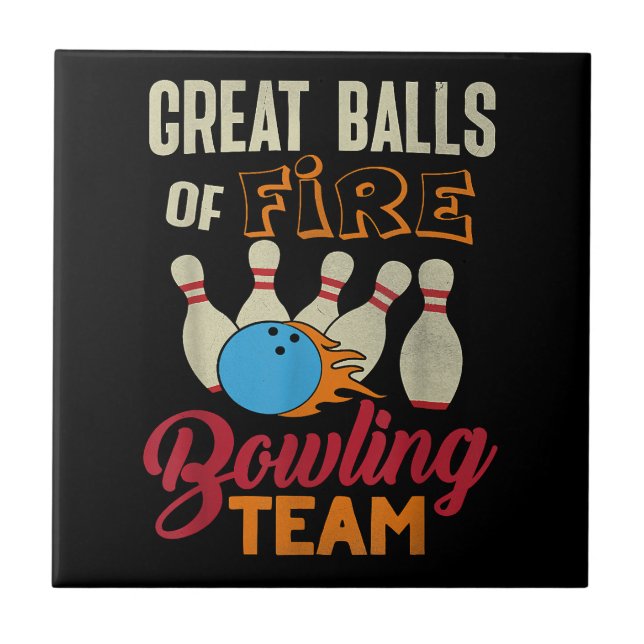 Underbar Bollar Fire Bowling Team Shirt Funny Vint Kakelplatta (Framsidan)