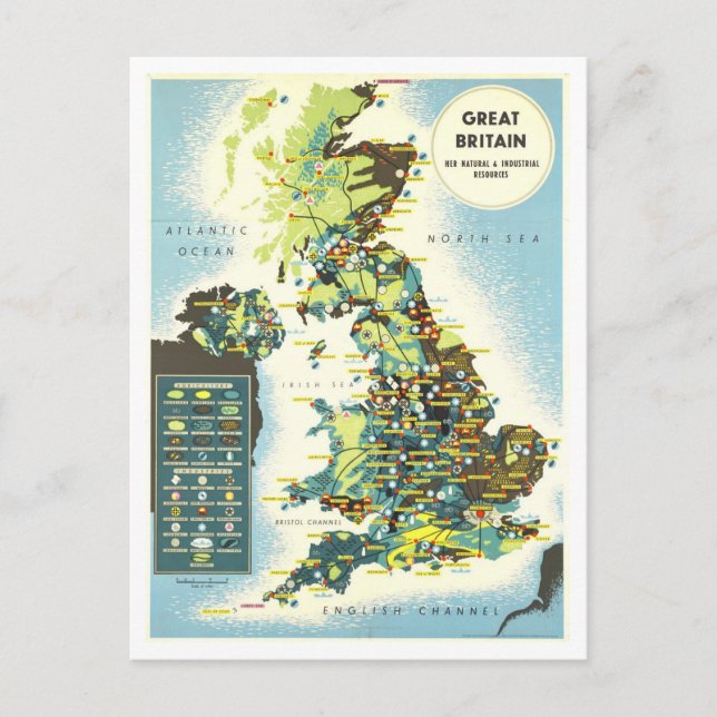 Underbar Britain Resources Karta Vintage Vykort (Framsida)