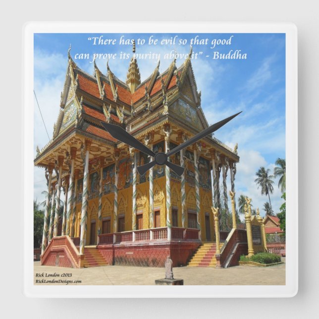 Underbar buddhistisk tempel- och ordspråkväggur fyrkantig klocka (Framsida)
