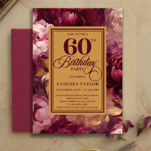 Underbar Burgundy Rosé Guld Stil 60-årsfirande Inbjudningar