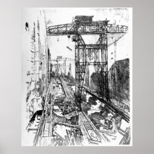 Underbar Cranes in Miraflores Lock - Joseph Pennel Poster