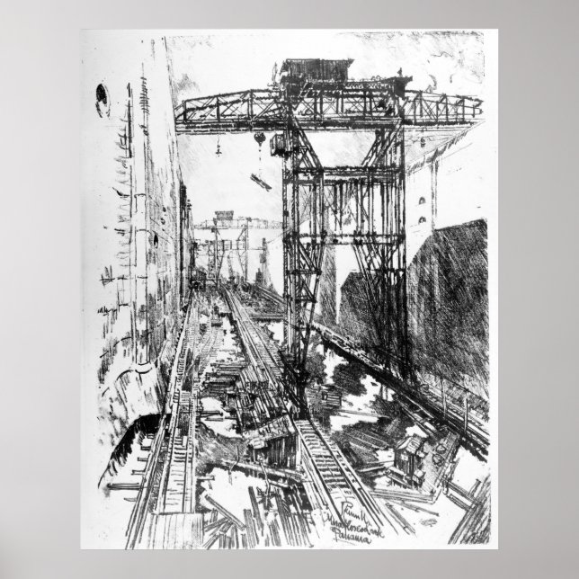 Underbar Cranes in Miraflores Lock - Joseph Pennel Poster (Framsidan)