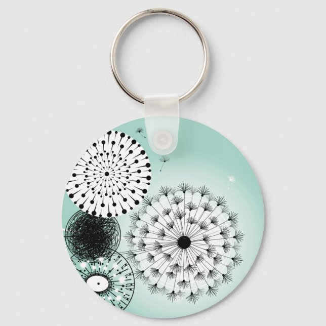 Underbar Dandelions Blue Button Keychain Nyckelring (Framsida)