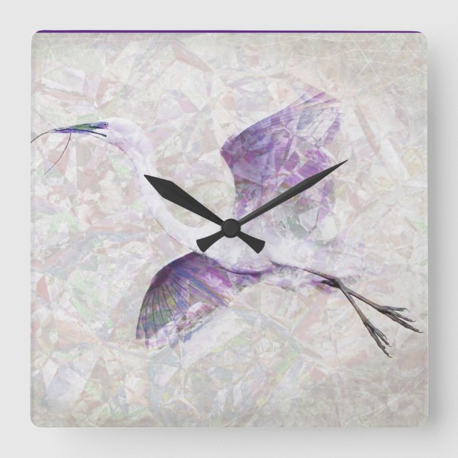 Underbar Egret Digital Art Clock Fyrkantig Klocka (Framsida)
