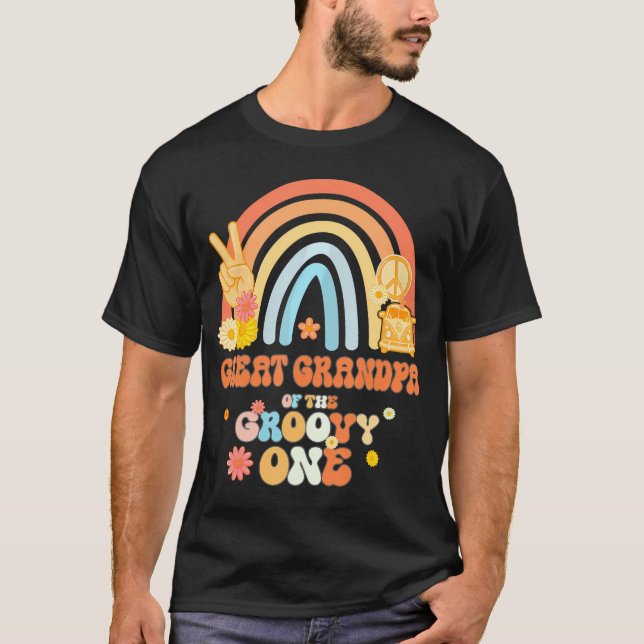 Underbar farfar av groovy ett regnbåge av födelsen t shirt (Framsida)
