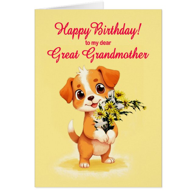 Underbar farmor/farmor/dagfjäder (Puppy and Flower Hälsningskort (Framsidan)