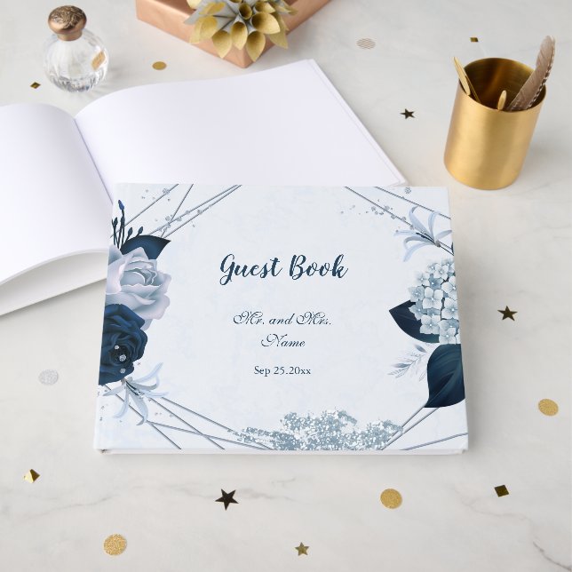 underbar flotta och dammig blåa blommor botanik gästböcker (Framsida Öppen)