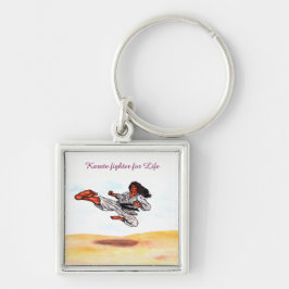 underbar flygande karatmästare spark fyrkantig silverfärgad nyckelring