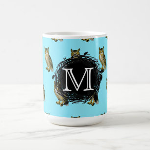 Underbar för blåttmönster för Horned uggla Kaffemugg
