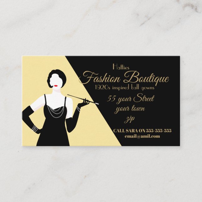 Underbar Gatsby 1920-talet Flapper boutique mode b Visitkort (Framsida)