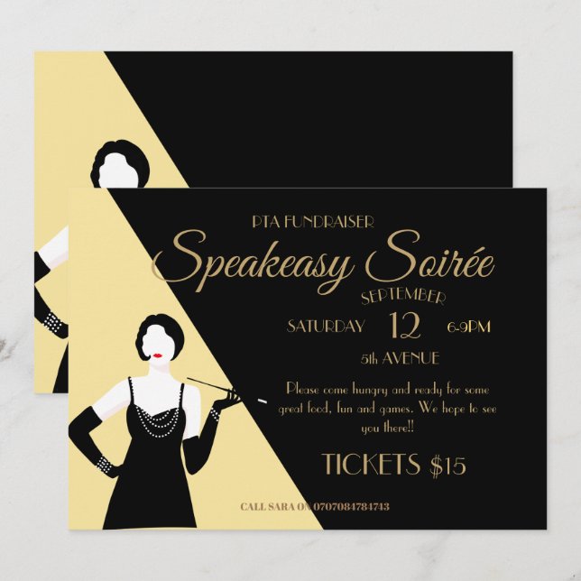 Underbar Gatsby 1920-talet poster Flapper Party pr Inbjudningar (Fram/baksida)