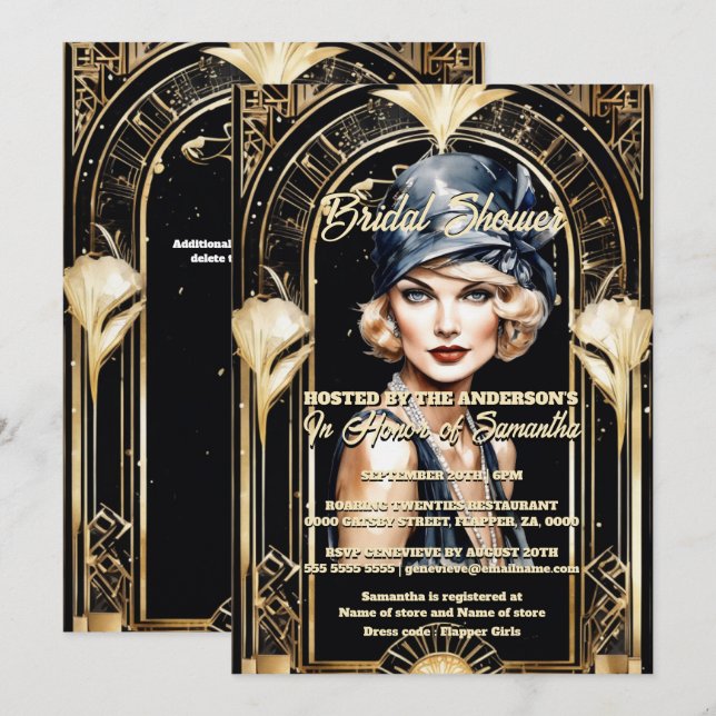 Underbar Gatsby 1920's Blonde chic med blixtflicka Inbjudningar (Fram/baksida)