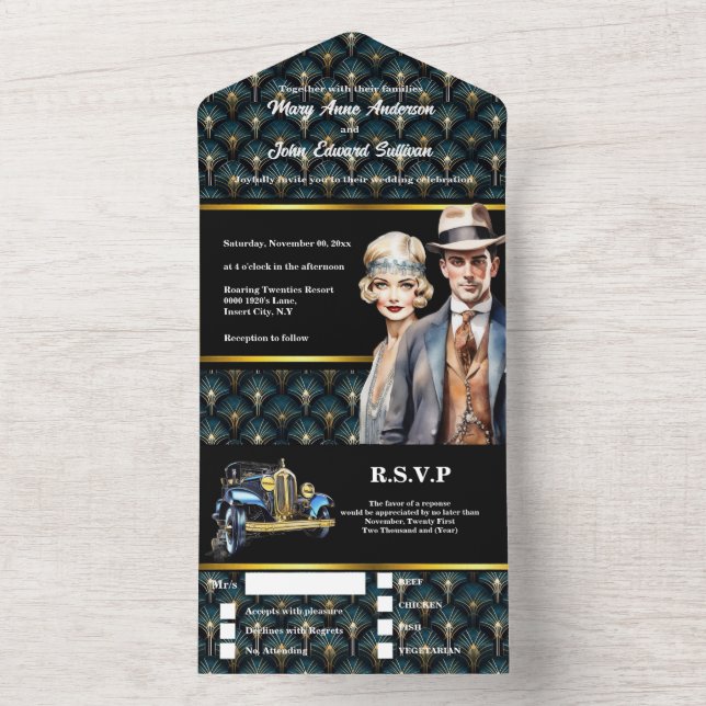 Underbar Gatsby art deco 1920's bride groom bröllo (Insida)