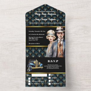Underbar Gatsby art deco 1920's bride groom bröllo
