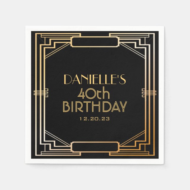 Underbar Gatsby Art Deco Birthday Personlig Napkin Pappersservett (Framsidan)