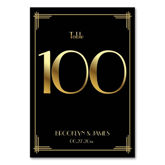 Underbar Gatsby Art Deco Bordsnummer 100 Guld Blac (Framsidan)