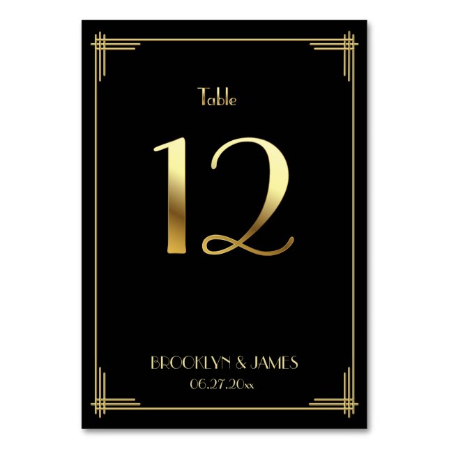 Underbar Gatsby Art Deco Bordsnummer 12 Guld Black (Framsidan)