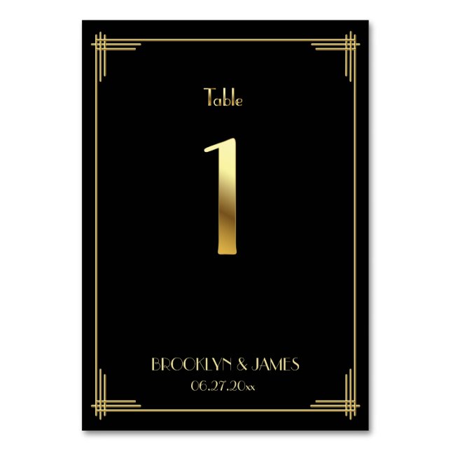 Underbar Gatsby Art Deco Bordsnummer 1 Guld Black (Framsidan)