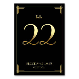 Underbar Gatsby Art Deco Bordsnummer 22 Guld Black