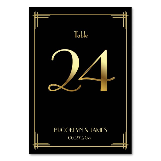 Underbar Gatsby Art Deco Bordsnummer 24 Guld Black (Framsidan)