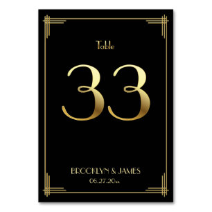 Underbar Gatsby Art Deco Bordsnummer 33 Guld Black