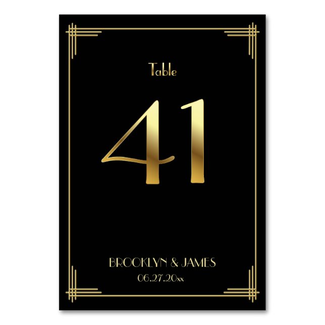 Underbar Gatsby Art Deco Bordsnummer 41 Guld Black (Framsidan)