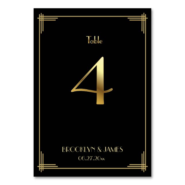 Underbar Gatsby Art Deco Bordsnummer 4 Guld Black (Framsidan)