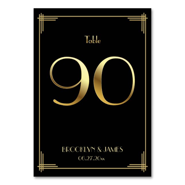 Underbar Gatsby Art Deco Bordsnummer 90 Guld Black (Framsidan)