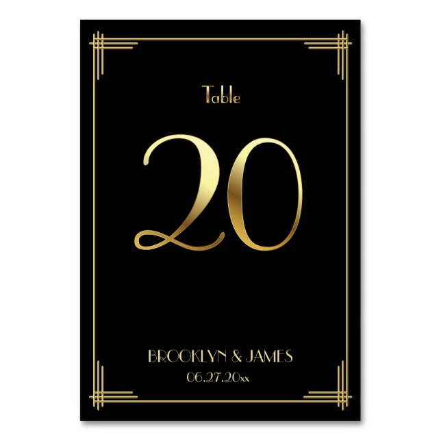 Underbar Gatsby Art Deco Bordsnummer Guld 20 (Framsidan)
