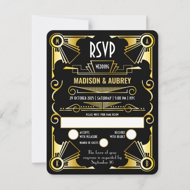 Underbar Gatsby Art Deco Bröllop Opulent Guld & Bl OSA Kort (Framsida)