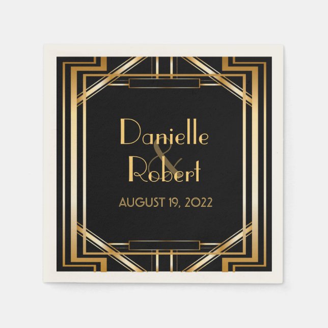 Underbar Gatsby Art Deco Bröllop Personlig Napkin Pappersservett (Framsidan)