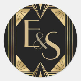 Underbar Gatsby art deco elegant bröllop Sticker Runt Klistermärke