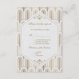 Underbar Gatsby Art Deco Guld White Bröllop OSA Kort
