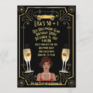 Underbar Gatsby Black Flapper Girl Hollywood Inbju Inbjudningar