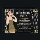 Underbar Gatsby Flapper Girl 40:e födelsedagsinbju Inbjudningar<br><div class="desc">Firar som de gjorde i de nya bytena med vår fantastiska,  Gatsby-inspirerade inbjudan. Oavsett om du planerar en bachelorette-fest eller en födelsedagsfest,  ta med dig din händelse i tid till den fantastiska tiden för Art Deco och lavish levande. //BRUNETTE HAIR ALTERNATIV TILLGÄNGLIGT I SHOP///</div>
