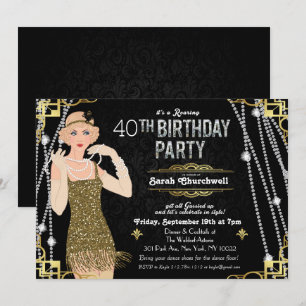 Underbar Gatsby Flapper Girl Birthday-inbjudan Inbjudningar