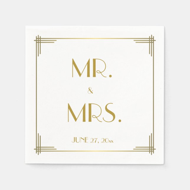 Underbar Gatsby Guld Art Deco Bröllop Napkins Pappersservett (Framsidan)