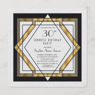 Underbar Gatsby Guld White Art Deco 30 Födelsedags Inbjudningar